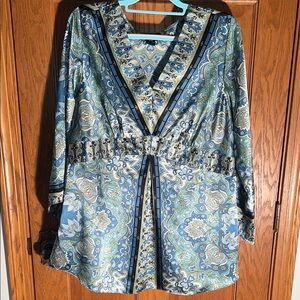 Lane Bryant Blue and Green Paisley Top